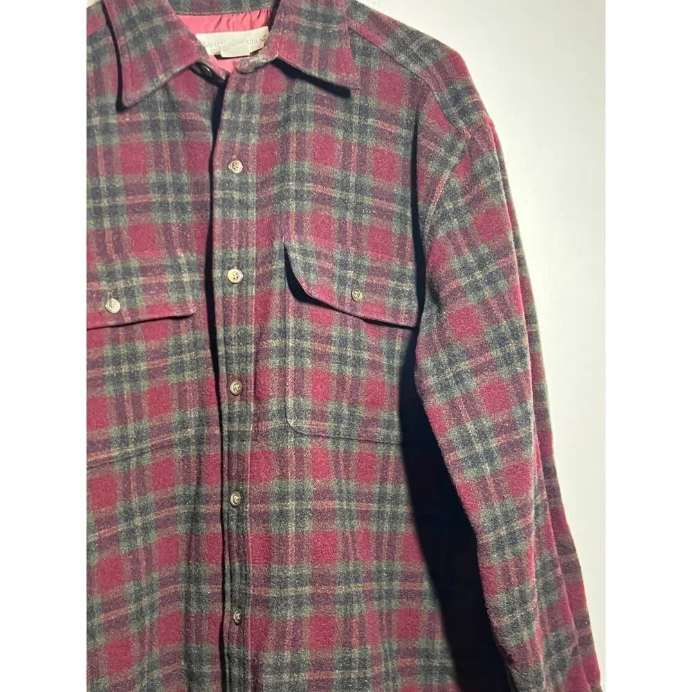 VTG Banana Republic Men's Burgundy Plaid Heavy Wool Button Up Long Slv Shirt M